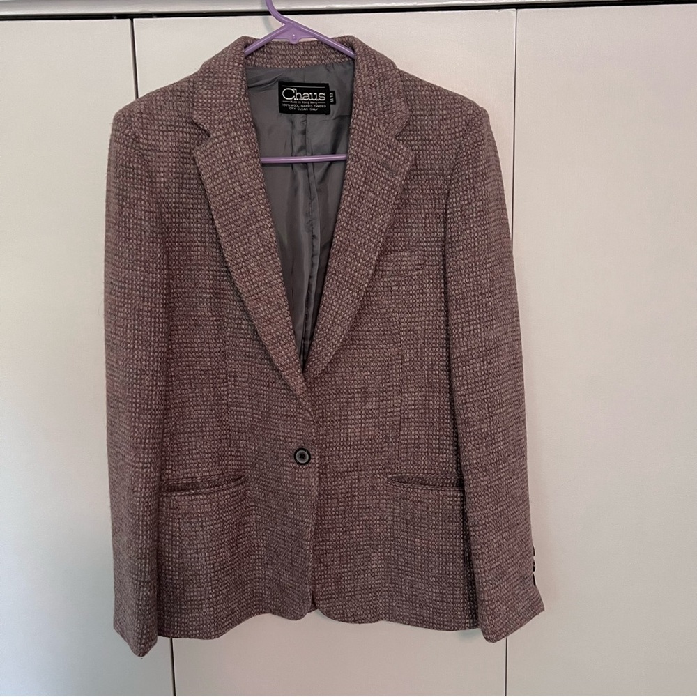 Vintage Chaus 80s Wool Blazer Harris Tweed blue, pink and gray S11/12 Academia